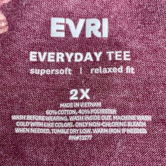 EVRI Everyday Tee Plum Floral V-Neck Long Sleeve Relaxed Fit Cotton Blend 2X - Picture 5 of 13